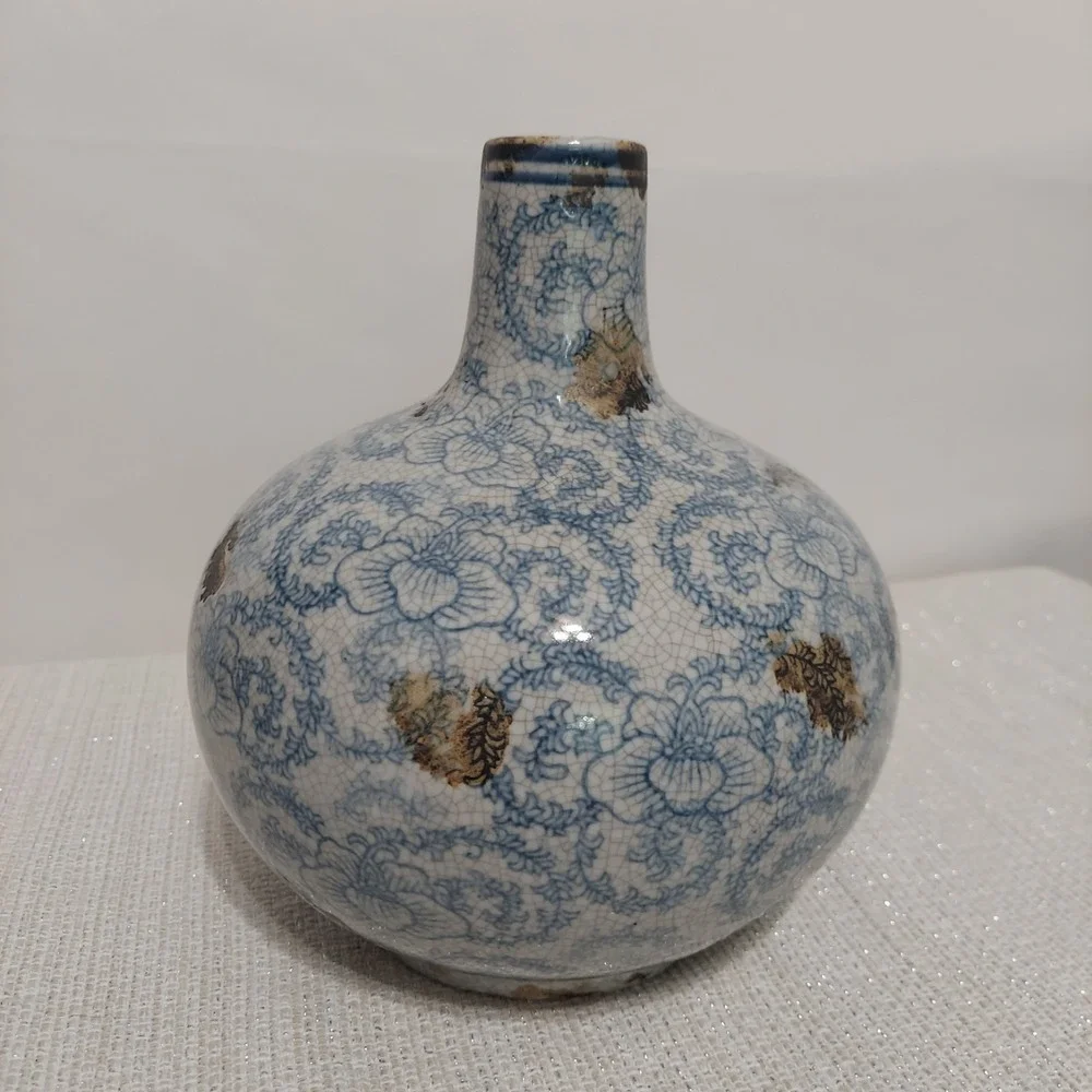 Large Porcelain Flower Bud Vase Distressed Crackle French Shabby Chic